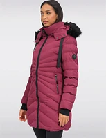 Vegan Hooded Quilted Jacket with Inner Bib & Detachable Faux Fur Trim by Oxygen