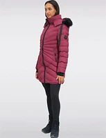 Vegan Hooded Quilted Jacket with Inner Bib & Detachable Faux Fur Trim by Oxygen