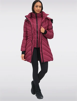 Vegan Hooded Quilted Jacket with Inner Bib & Detachable Faux Fur Trim by Oxygen