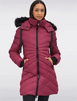 Vegan Hooded Quilted Jacket with Inner Bib & Detachable Faux Fur Trim by Oxygen