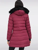 Vegan Hooded Quilted Jacket with Inner Bib & Detachable Faux Fur Trim by Oxygen