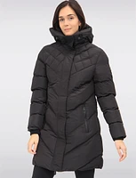 Vegan Quilted Hooded Eco-Down Long Puffer Coat by Oxygen