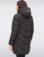 Vegan Quilted Hooded Eco-Down Long Puffer Coat by Oxygen