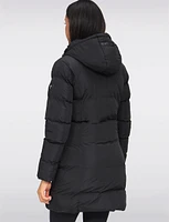 Vegan Eco-Down Faux Fur-Lined Long Puffer Coat With Pillow Hood By Oxygen