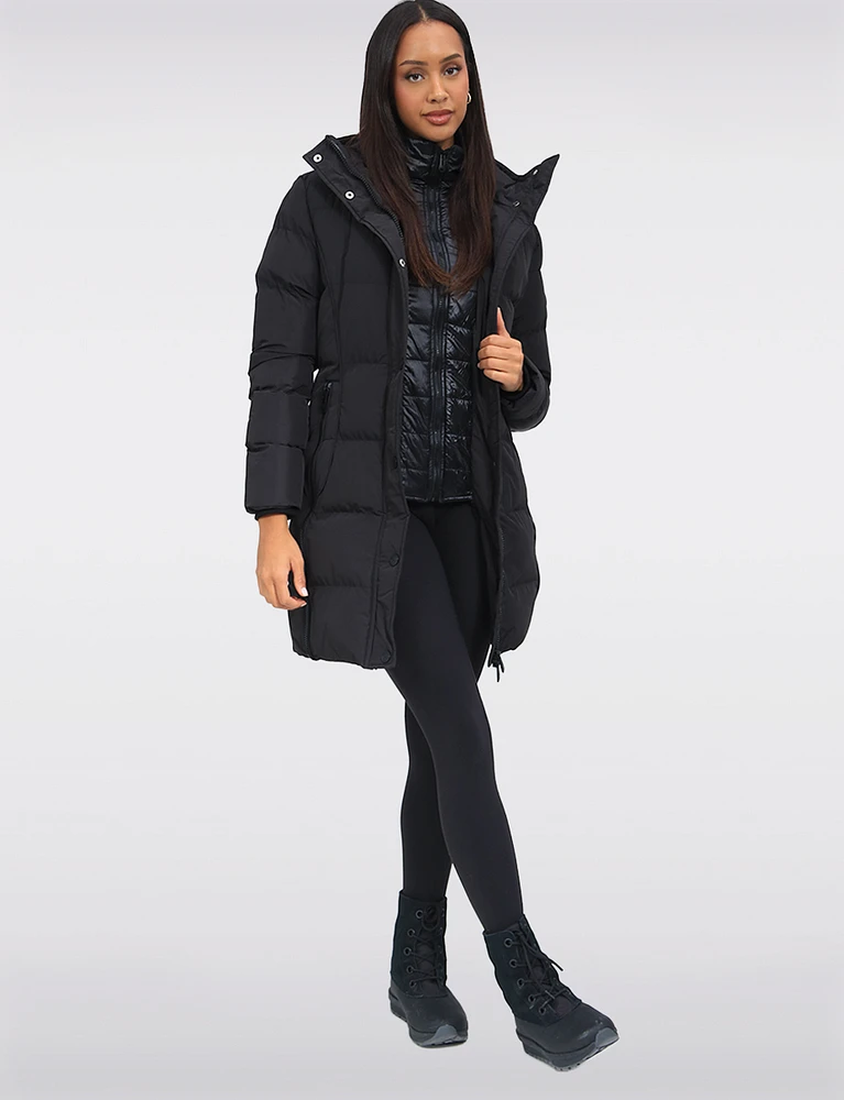 Vegan Eco-Down Faux Fur-Lined Long Puffer Coat With Pillow Hood By Oxygen