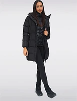 Vegan Eco-Down Faux Fur-Lined Long Puffer Coat With Pillow Hood By Oxygen