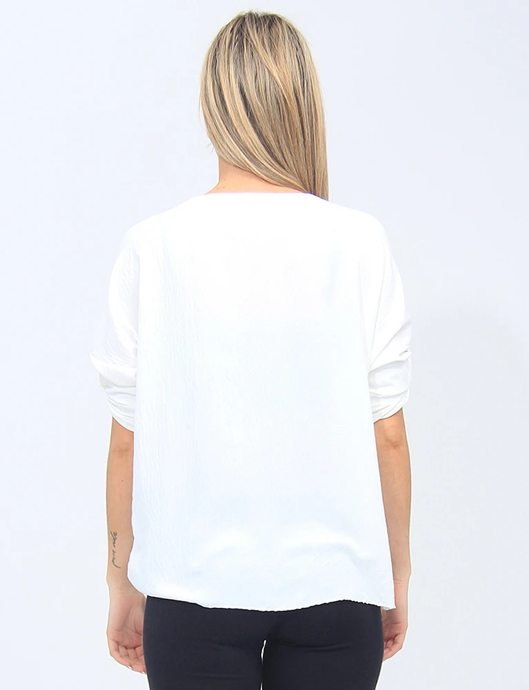 Floral Tie-Front Crew Neck Blouse by Froccella