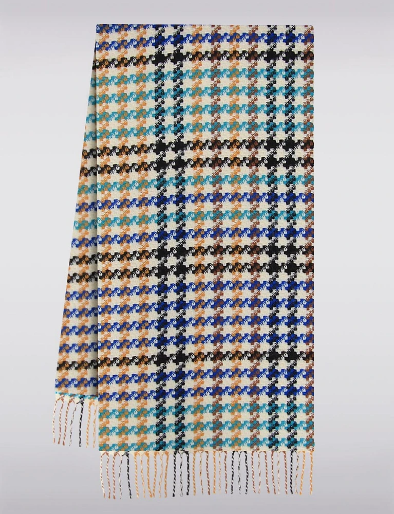 Classic Oblong Colored Houndstooth Woven Scarf with Fringes by Froccella