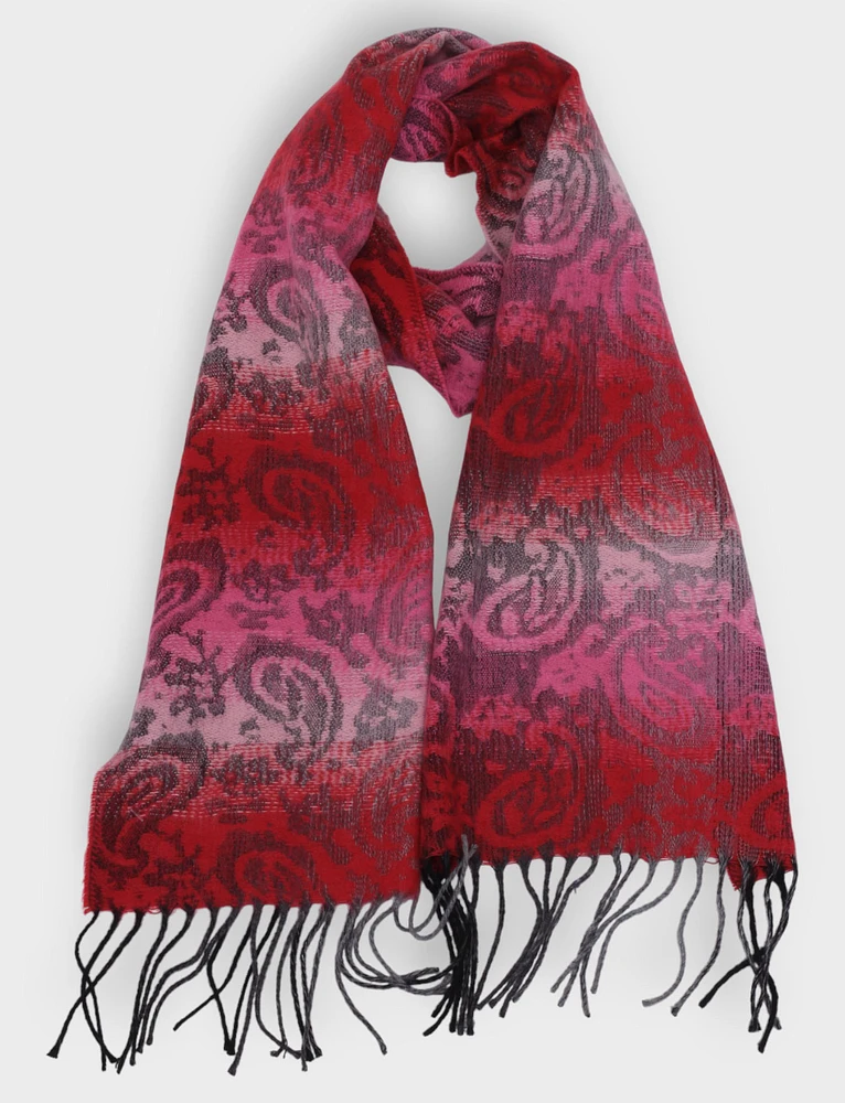 Luxurious Italian Paisley Jacquard Scarf with Fringed Hem by Froccella