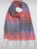 Classic Cotton Blend Multi-Striped Fringed Soft Scarf by Froccella