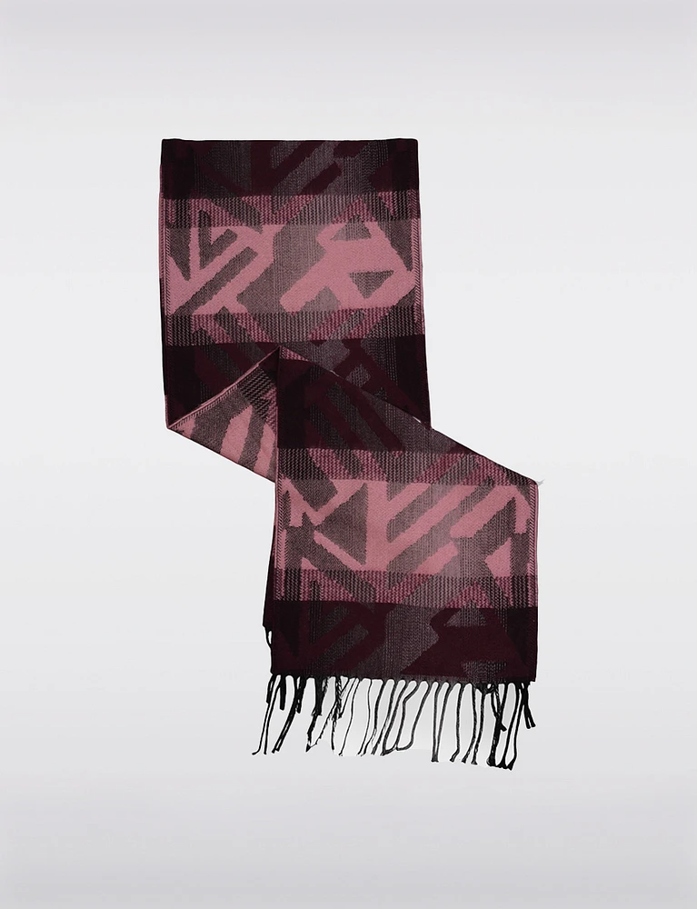 Luxurious Italian Geometric Jacquard Scarf With Fringed Hem by Froccella