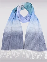 Italian Lightweight Oblong Fringed Scarf with Herringbone Pattern by Froccella