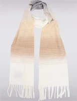 Italian Lightweight Oblong Fringed Scarf with Herringbone Pattern by Froccella