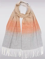 Italian Lightweight Oblong Fringed Scarf with Herringbone Pattern by Froccella