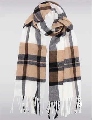 Italian Classique Oblong Plaid Fringed Scarf By Froccella