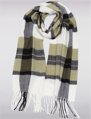 Italian Classique Oblong Plaid Fringed Scarf By Froccella