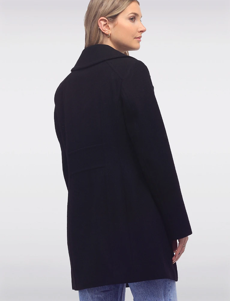 Mid-Length Single-Breasted Wool Peacoat with Notch Lapel Collar by Anne Klein