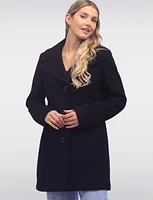 Mid-Length Single-Breasted Wool Peacoat with Notch Lapel Collar by Anne Klein