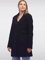 Mid-Length Single-Breasted Wool Peacoat with Notch Lapel Collar by Anne Klein