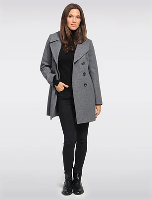 Classic Wool Mid-Length Peacoat Notch Lapel-High Neck Collar by Anne Klein