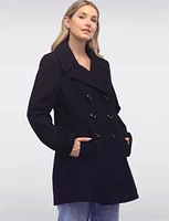 Classic Wool Mid-Length Peacoat Notch Lapel-High Neck Collar by Anne Klein