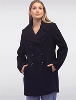 Classic Wool Mid-Length Peacoat Notch Lapel-High Neck Collar by Anne Klein