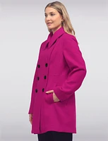 Classic Wool Mid-Length Peacoat Notch Lapel-High Neck Collar by Anne Klein