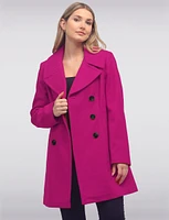 Classic Wool Mid-Length Peacoat Notch Lapel-High Neck Collar by Anne Klein