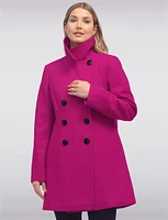 Classic Wool Mid-Length Peacoat Notch Lapel-High Neck Collar by Anne Klein