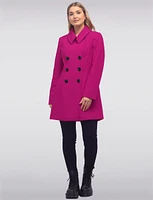 Classic Wool Mid-Length Peacoat Notch Lapel-High Neck Collar by Anne Klein