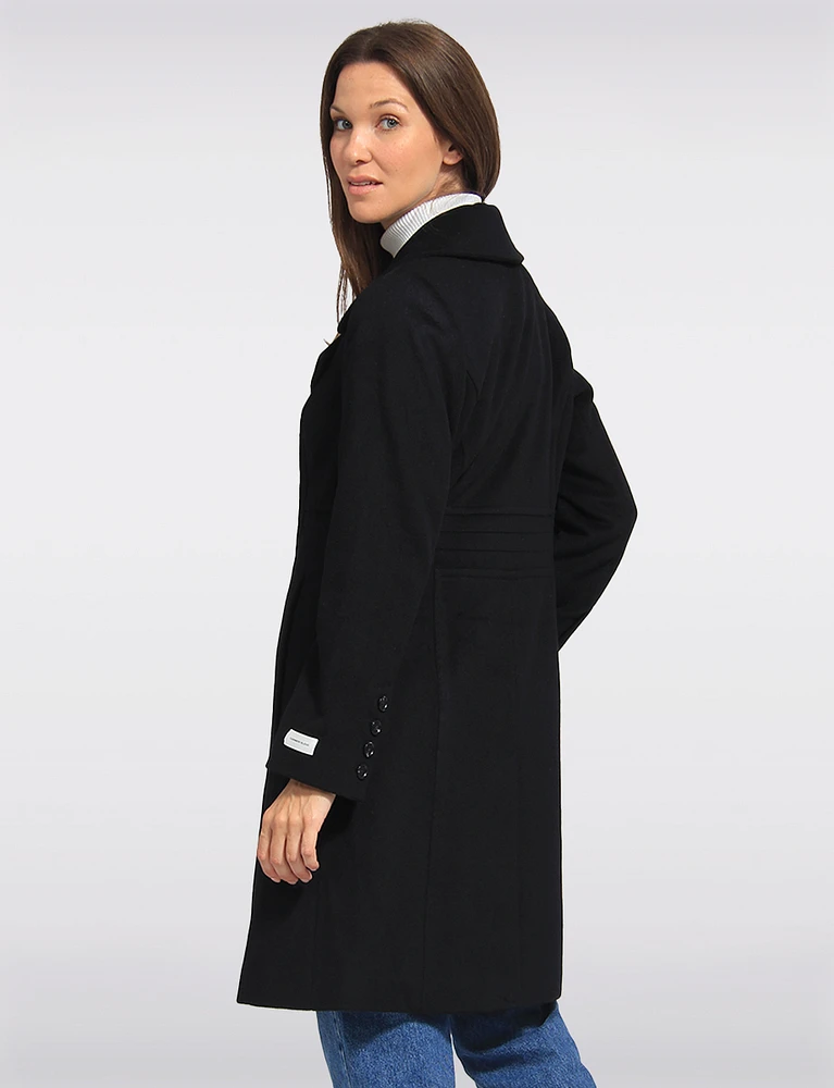 Luxe Single-Breasted Long Wool-Cashmere Blend Peacoat by Anne Klein