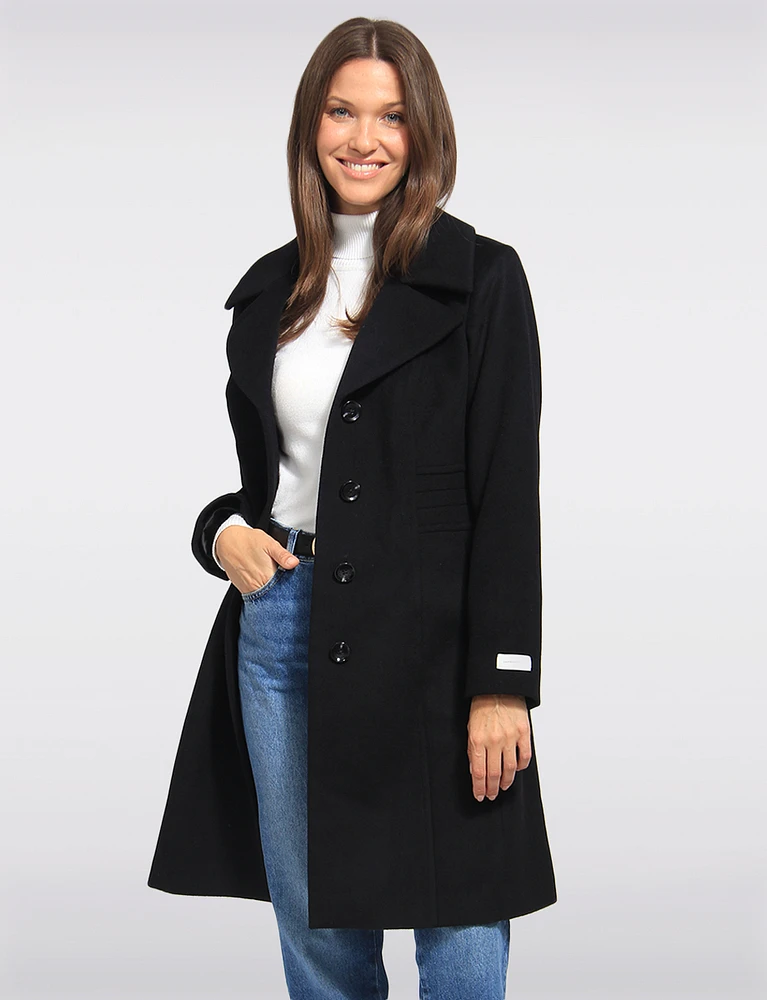 Luxe Single-Breasted Long Wool-Cashmere Blend Peacoat by Anne Klein