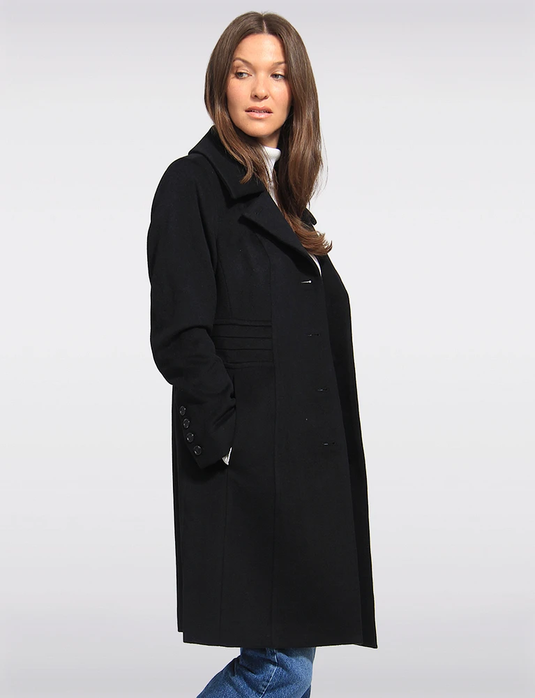 Luxe Single-Breasted Long Wool-Cashmere Blend Peacoat by Anne Klein