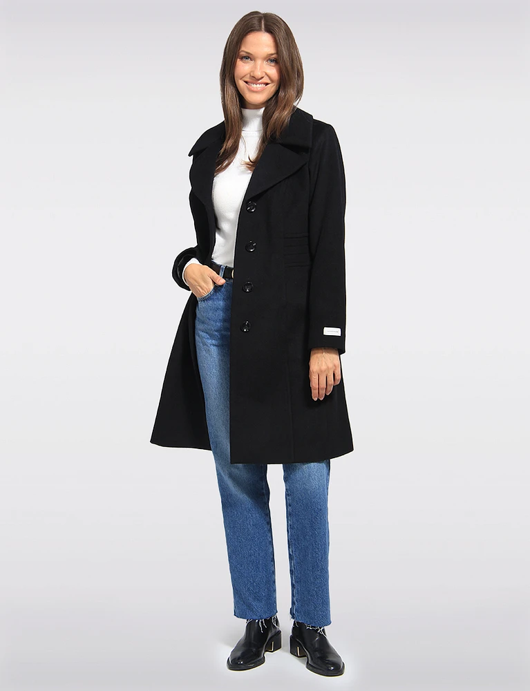 Luxe Single-Breasted Long Wool-Cashmere Blend Peacoat by Anne Klein