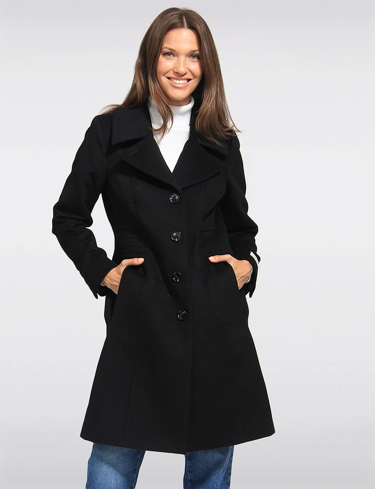 Luxe Single-Breasted Long Wool-Cashmere Blend Peacoat by Anne Klein