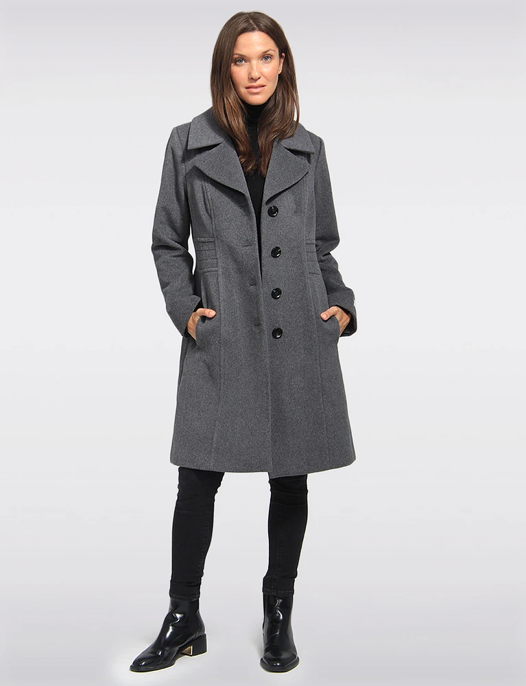 Luxe Single-Breasted Long Wool-Cashmere Blend Peacoat by Anne Klein