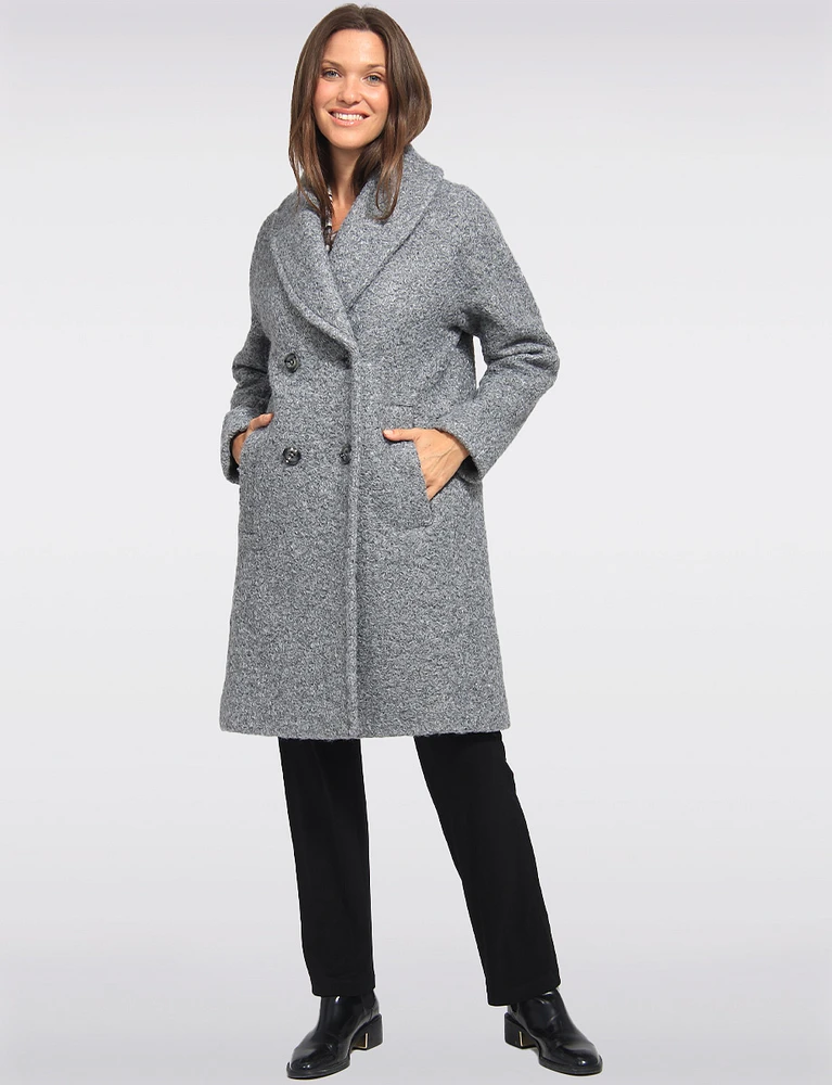 Chic Boucle Double-Breasted Shawl Collar Mid-Length Coat by Anne Klein