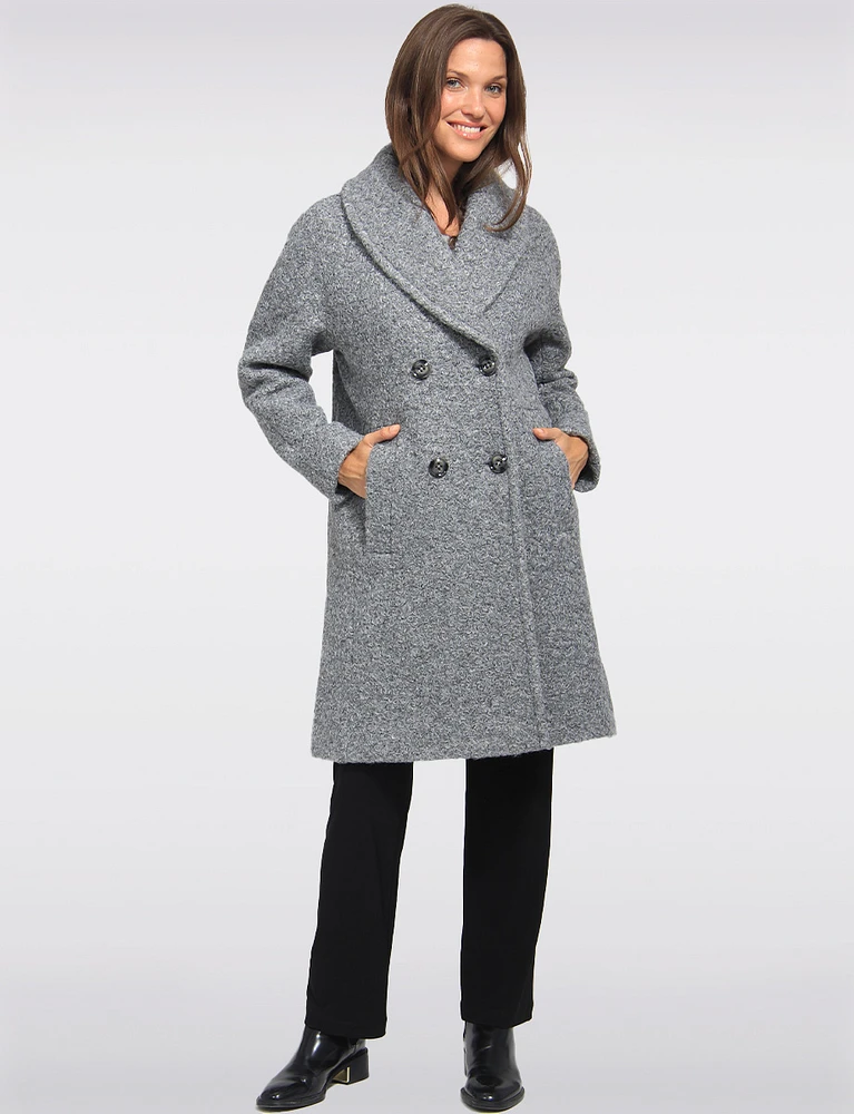 Chic Boucle Double-Breasted Shawl Collar Mid-Length Coat by Anne Klein