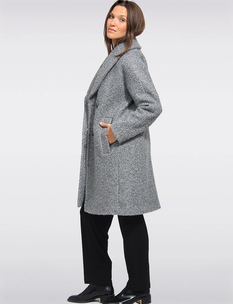 Chic Boucle Double-Breasted Shawl Collar Mid-Length Coat by Anne Klein