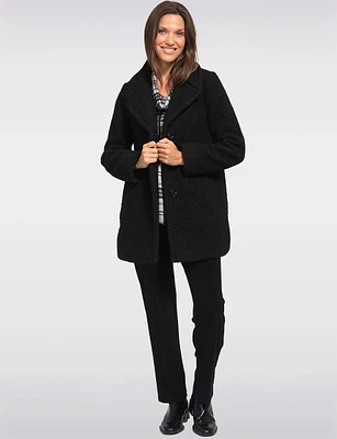 Elegant Notch Collar Bouclé Single-Breasted Vegan Peacoat by Anne Klein