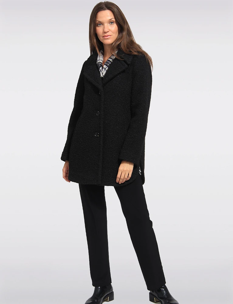 Elegant Notch Collar Bouclé Single-Breasted Vegan Peacoat by Anne Klein