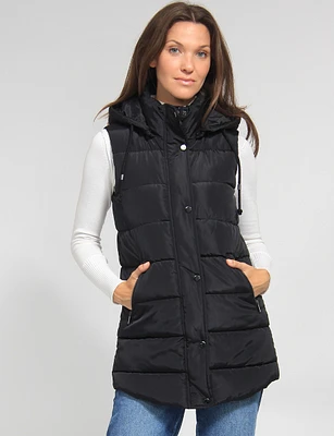 Versatile Detachable Hood Zip Front Long Puffer Vest by Sebby