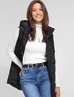 Versatile Detachable Hood Zip Front Long Puffer Vest by Sebby