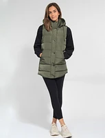 Versatile Detachable Hood Zip Front Long Puffer Vest by Sebby