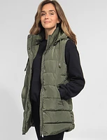 Versatile Detachable Hood Zip Front Long Puffer Vest by Sebby