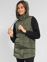 Versatile Detachable Hood Zip Front Long Puffer Vest by Sebby