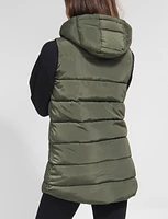 Versatile Detachable Hood Zip Front Long Puffer Vest by Sebby