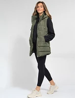 Versatile Detachable Hood Zip Front Long Puffer Vest by Sebby