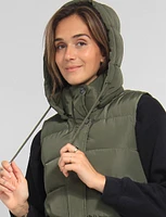 Versatile Detachable Hood Zip Front Long Puffer Vest by Sebby