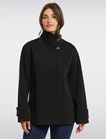 Vegan A-Line High Collar Peacoat with Back Buttoned Waist Tab by Ellen Tracy